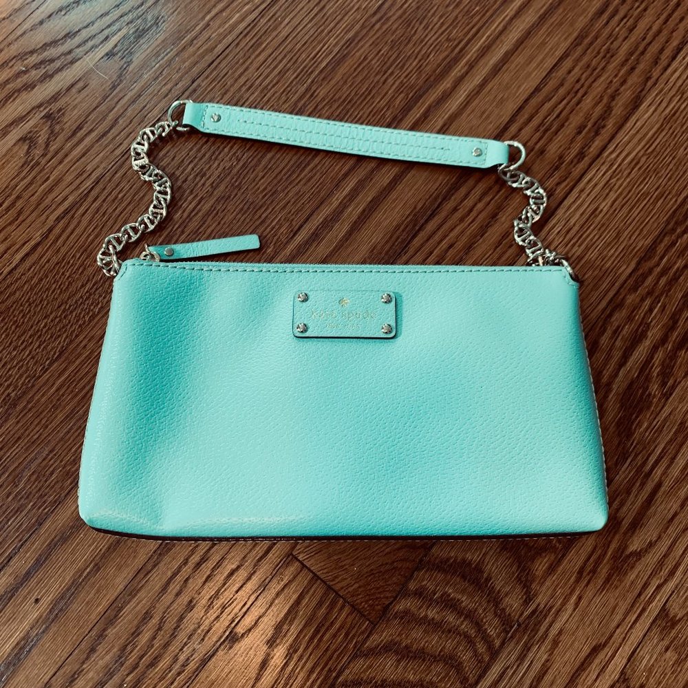 🌿 Kate Spade Minty Blue Leather Shoulder Bag/Clutch – EUC